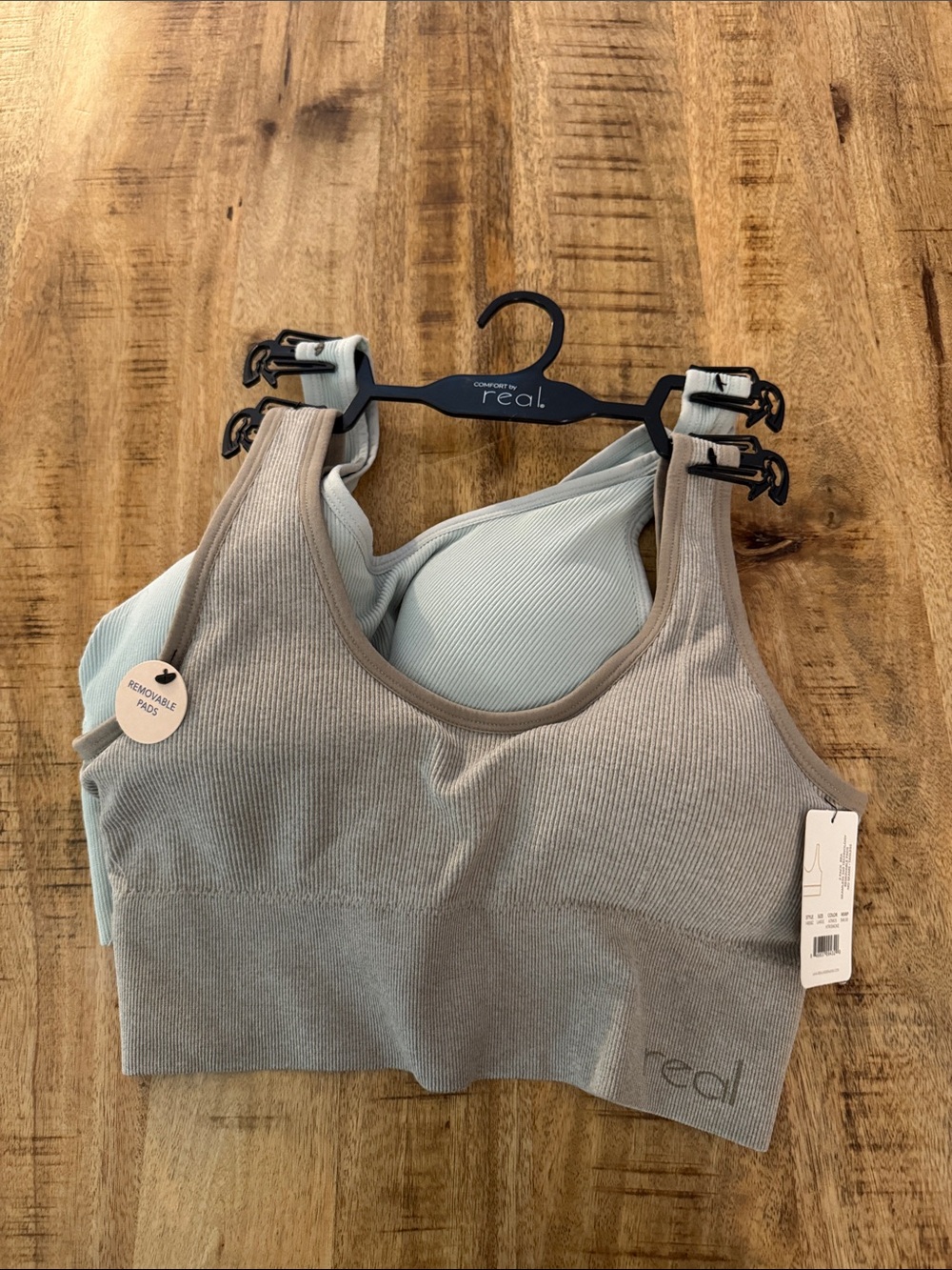 Comfort by real Women's Seamless Ribbed Comfort Bralette - Taupe and blue NEW